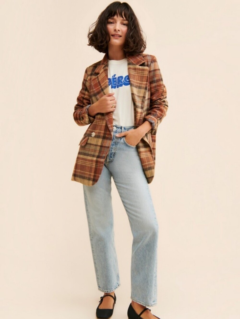 Free People Mari Plaid Blazer Coat In Winter Wheat L, Autumn Style, Oversized - Picture 4 of 16